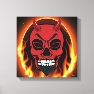 Toile Red Devil Skull Squelette avec feu et flammes art