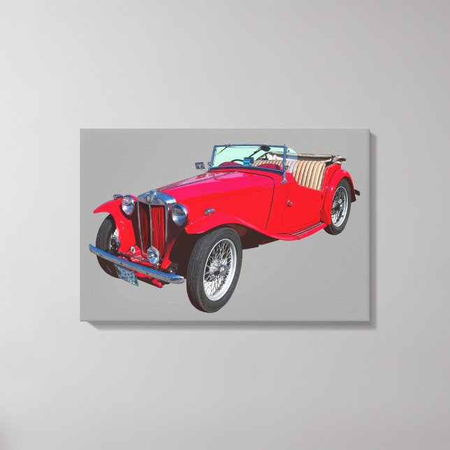Toile Red MG Convertible Antique Sports Car (Recto)