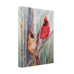 Toile Red Northern Cardinal Bird Pair Aquarelle Art