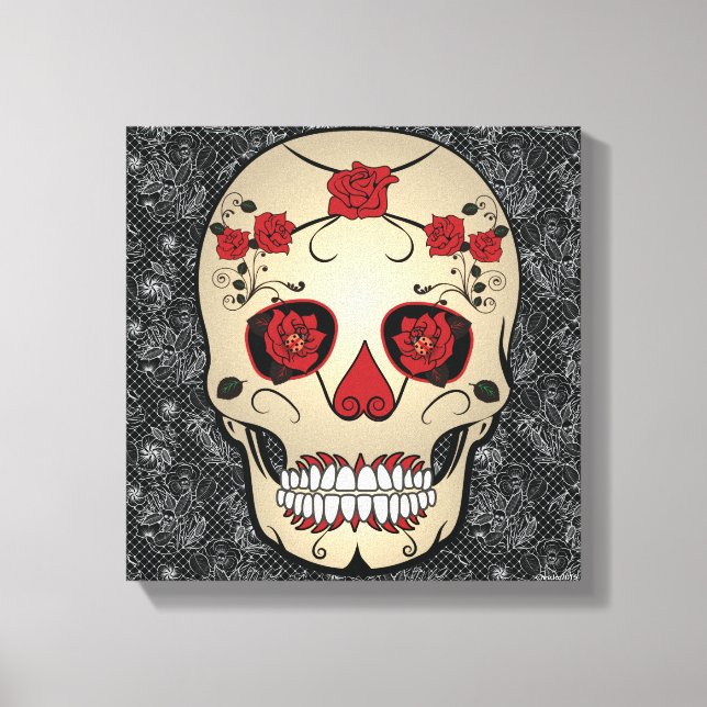 Toile Red Rose Skull Art Décor Jour des morts (Recto)