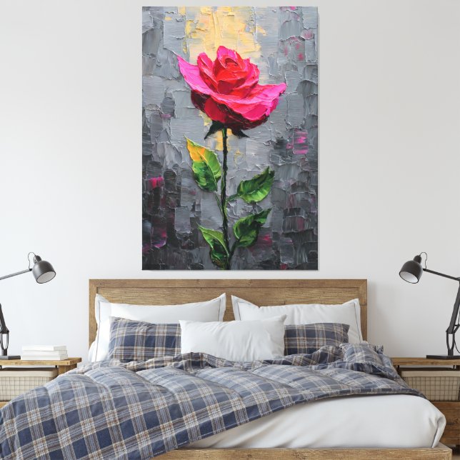 Toile Red Rose with Stem Texture Abstract Wall Art (Insitu(Chambre))