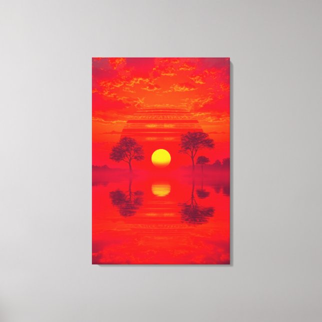 Toile Reflet carmin - Coucher de soleil sur le lac (Recto)