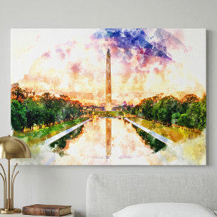 Toile Reflet du coucher de soleil aquarelle du monument