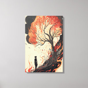 Toile Réflexion d'une femme sur la forêt en feu