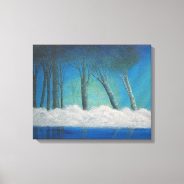 Toile Réflexions de la rivière bleue de la forêt (Recto)