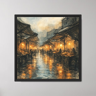 Toile Réflexions sur le marché nocturne