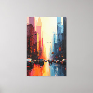 Toile Réflexions sur les couchers de soleil urbains