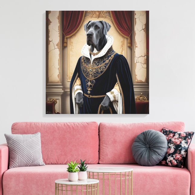 Toile Regal Dog dans Renaissance Attire - Art numérique  (Insitu(Salon))