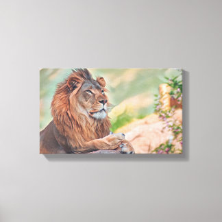 Toile Regal Lion Bain De Soleil Avec Fleurs Art Graphiqu