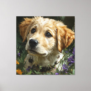 Toile Regard de la Fleur Sauvage Golden Puppy