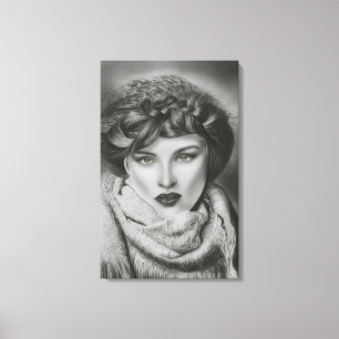Toile Regard d'émeraude - Portrait surréaliste au fusain