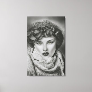 Toile Regard d'émeraude - Portrait surréaliste au fusain