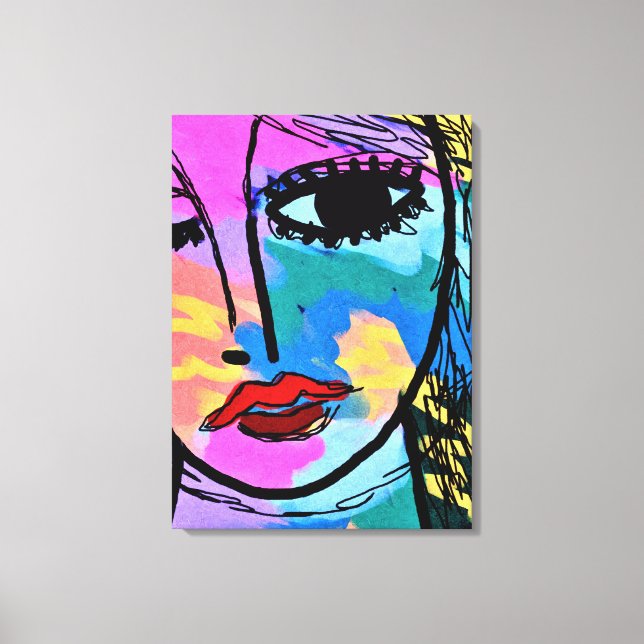 Toile Regarder le portrait numérique Abstrait d'une femm (Recto)