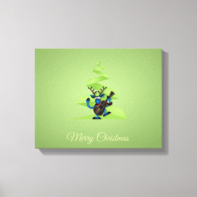 Toile Reindeer Dancing Guitare Joyeux sapin de Noël (Recto)