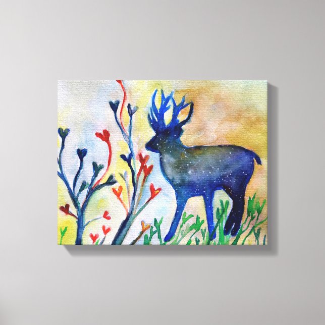 Toile Reindeer Deer Love Heart Magique Aquarelle Imprime (Recto)