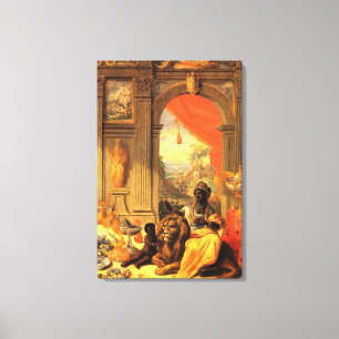 Toile Reine d'Afrique et fils avec Lion dans le palais