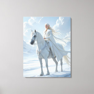 Toile Reine elfe chevauchant un majestueux cheval blanc