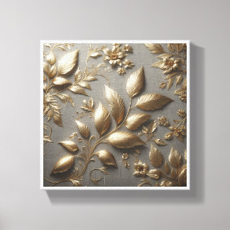 Toile Relief floral doré 3D de luxe - Métalisé élégant