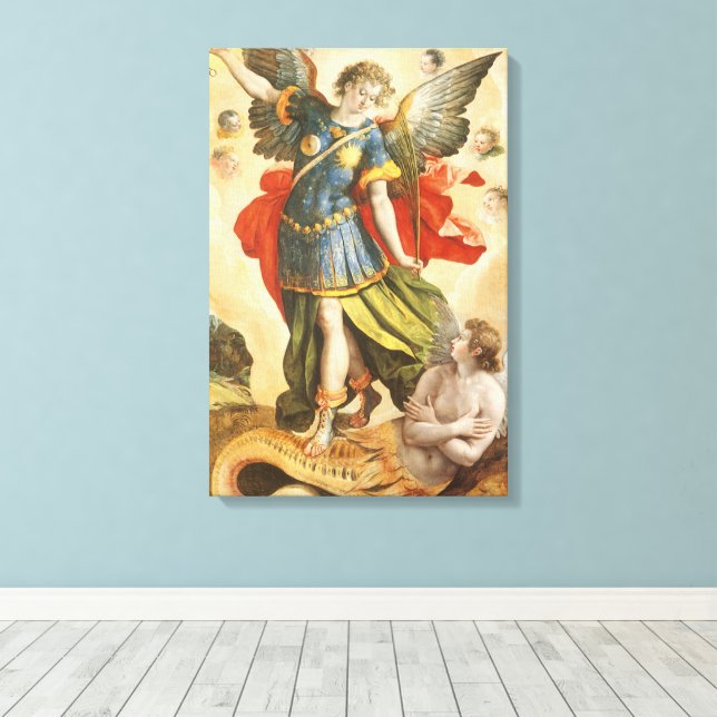 Toile Religieux vintage, Saint Michael Defeats Lucifer (Insitu (Plancher de Bois))