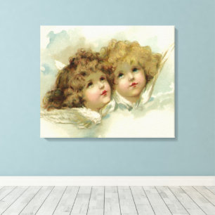 Toile Religion Vintage, Anges Victoriennes dans les Nuag