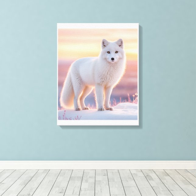 Toile Renard arctique dans le soleil de minuit (Insitu (Plancher de Bois))