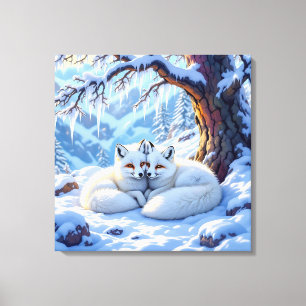 Toile Renards d'hiver par une journée d'hiver enneigée