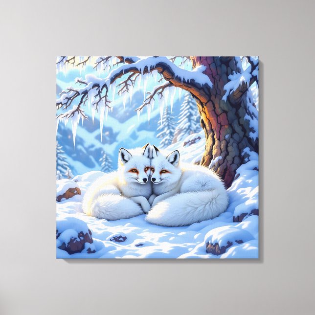 Toile Renards d'hiver par une journée d'hiver enneigée  (Recto)