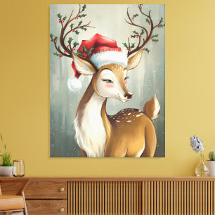 Toile Renne de fête avec Holly et Santa Hat