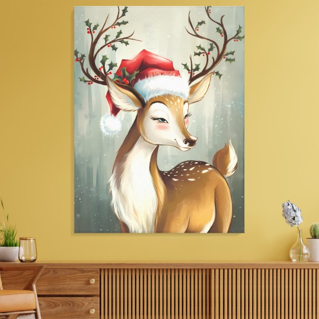 Toile Renne de fête avec Holly et Santa Hat (Insitu(Salon))