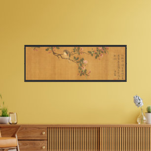 Toile Reproduction antique orientale d'oiseaux et de fle