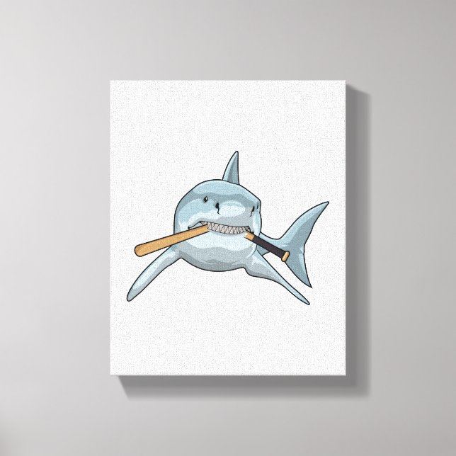 Toile Requin au baseball avec batte de baseball (Recto)