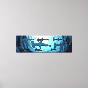 Toile Requins en silhouette avec boule solaire