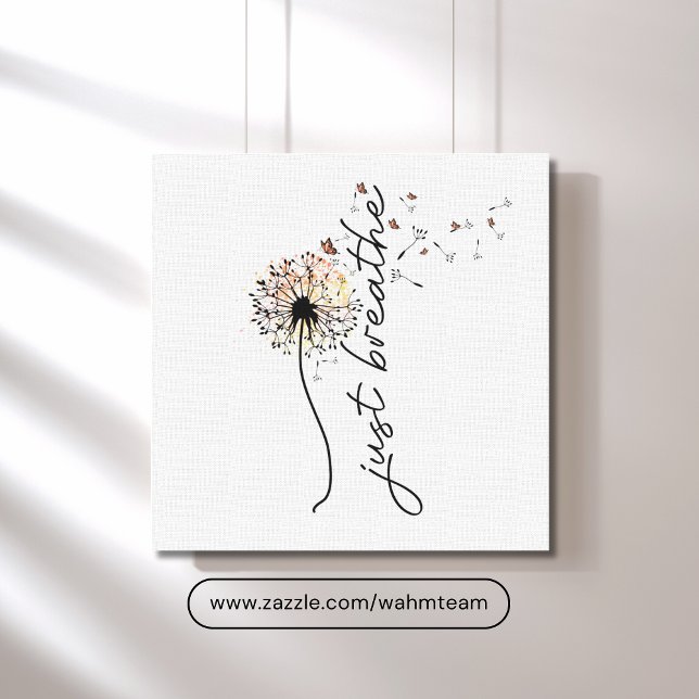 Toile Respirer simplement Papillon de pissenlit Inspirat (Just Breathe Dandelion Blowing in Wind Wall Art Canvas)