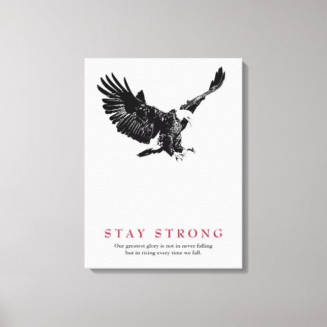 Toile Restez fort Black White Bald Eagle Motivationnel (Recto)