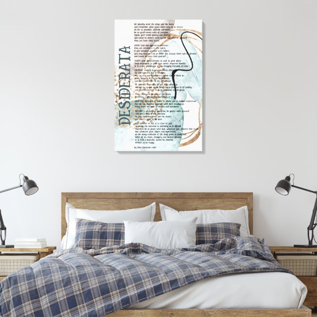 Toile Résumé Bleu Rose Or  Desiderata par Max Ehrman  (Insitu(Chambre))
