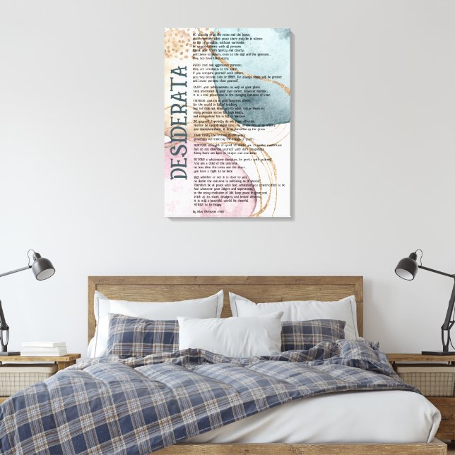 Toile Résumé Bleu Rose Or  Desiderata par Max Ehrman  (Insitu(Chambre))