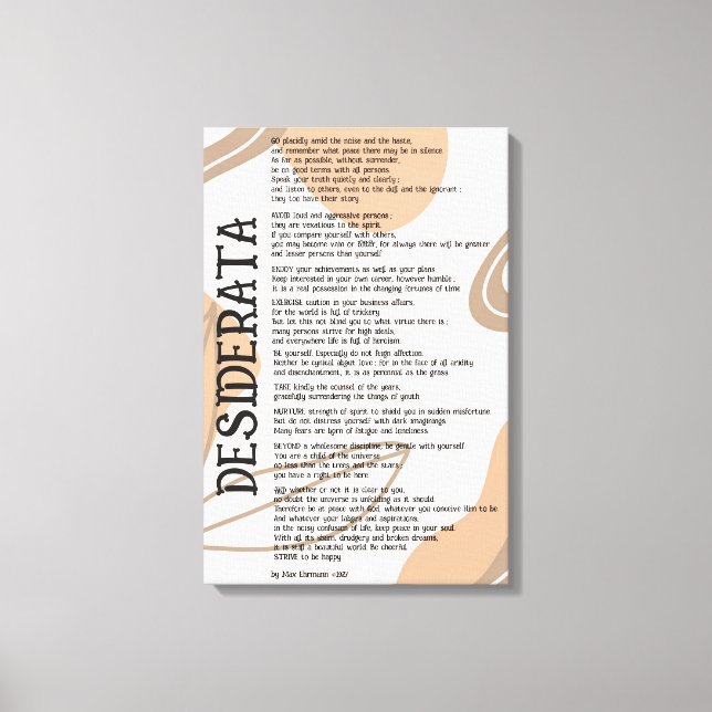 Toile Résumé Clair Sombre Tan Desiderata par Max Ehrman  (Recto)