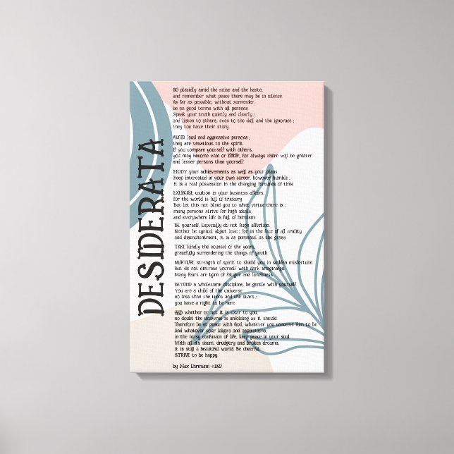 Toile Résumé Désidérata rose et bleu par Max Ehrman  (Recto)