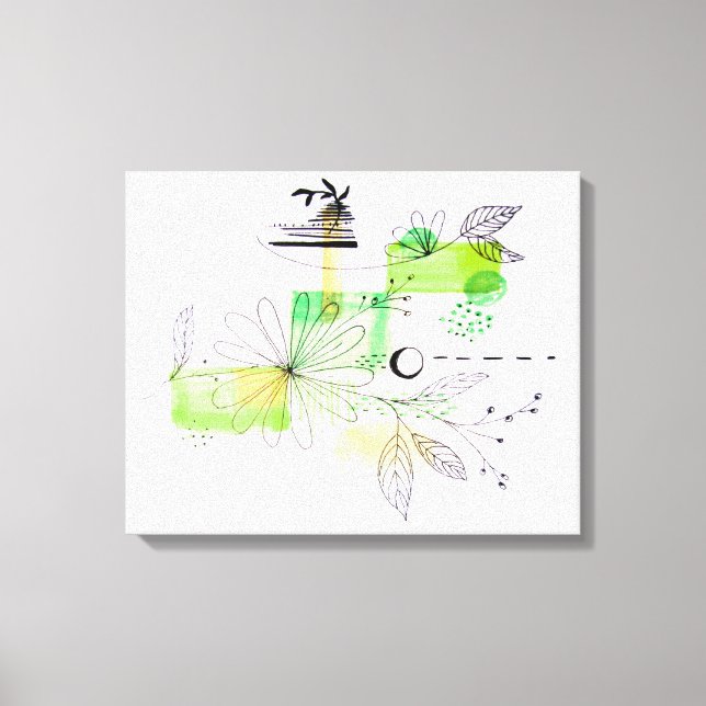 Toile Résumé moderne Floral noir et vert (Recto)