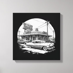 Toile Retro 1950 Diner Canvas Wall Art - Voitures Vintag