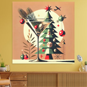 Toile Retro 50s Jet Set Martini de Noël arbre
