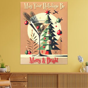 Toile Retro 50s Jet Set Noël Martini Arbre