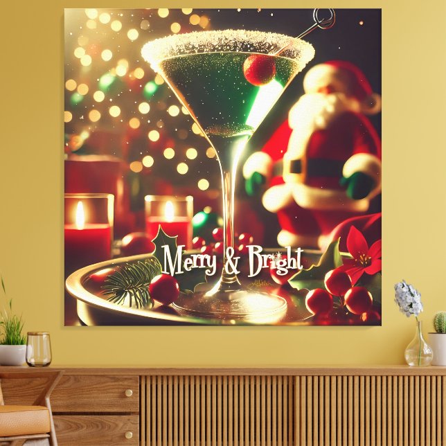 Toile Retro 50s Santa Christmas Green Martini (Insitu(Salon))