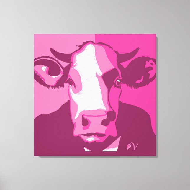 Toile Retro Animal Wall Pop Art Rose Cow Portrait (Recto)