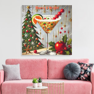 Toile Retro années 50 Cocktail de bonbons de Noël Merry