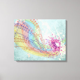 Toile Retro Arc en ciel et notes musicales sur une textu