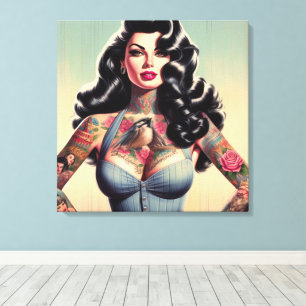 Toile Retro Beauté tatoué vers le haut
