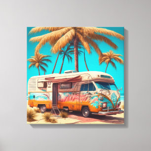 Toile Rétro camping-car et palmiers