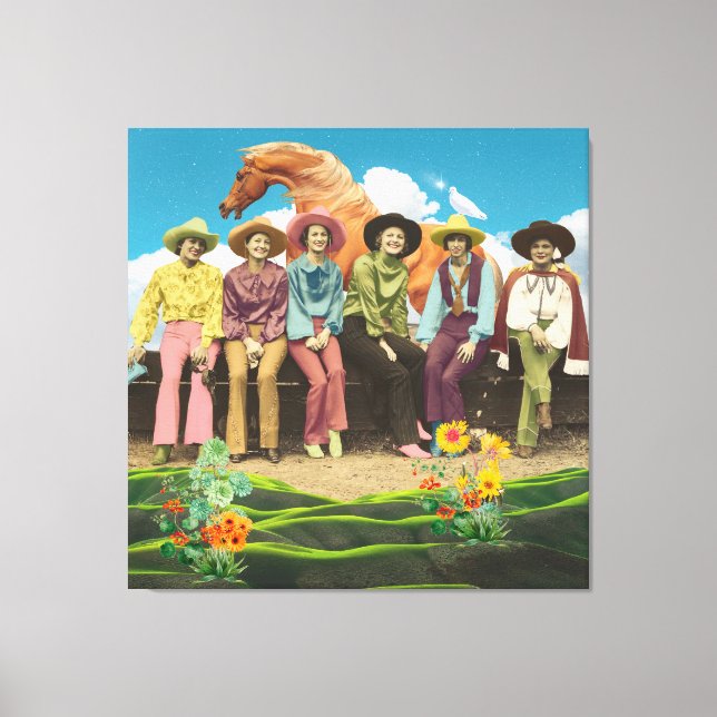 Toile Retro Cowgirls Horse Surreal Collage (Recto)