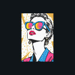 Toile Retro Fashion Pop Art - Inspiré des années 1980<br><div class="desc">Chantez votre icône de style intérieur des années 80 avec cette impression pop art éclatante ! Inspiré des magazines de mode vintages, ce mur d'art audacieux et coloré capte l'énergie électrique de l'époque. La femme chic, les lunettes de soleil surdimensionnées et une puissante touche de rose, de bleu et d'or...</div>
